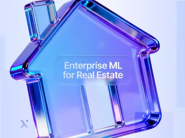 Illustration of enterprise machine learning applications in the real estate sector, showcasing data analysis and insights.