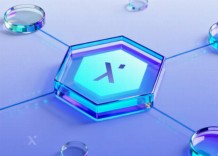 A transparent hexagonal object with a symbol in the center is connected to five circular nodes by thin lines, all set on a light blue surface.