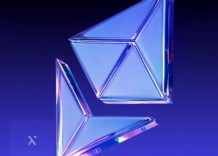 Two metallic, glass-like Ethereum logos appear against a blue and purple gradient background.