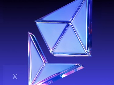 Two metallic, glass-like Ethereum logos appear against a blue and purple gradient background.