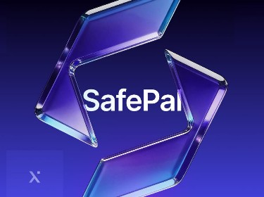 Safepal x logo displayed prominently on a blue background.