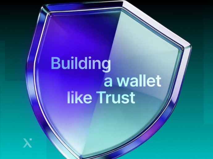Illustration of a person constructing a wallet, symbolizing the concept of building trust and security in financial transactions.