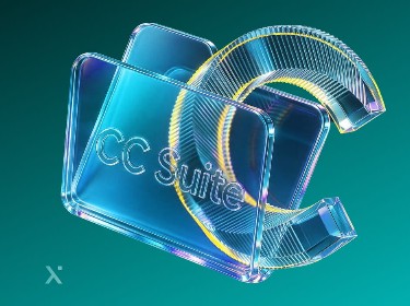 Translucent 3D folder icon with CC Suite text and a stylized letter C, set against a teal gradient background.