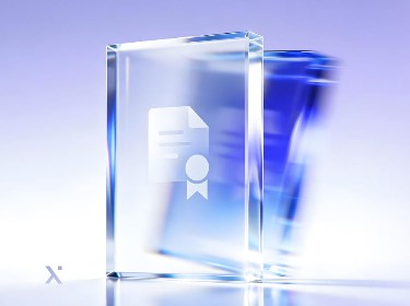 A decorative glass award with a striking blue and white pattern, showcasing a modern and elegant aesthetic.