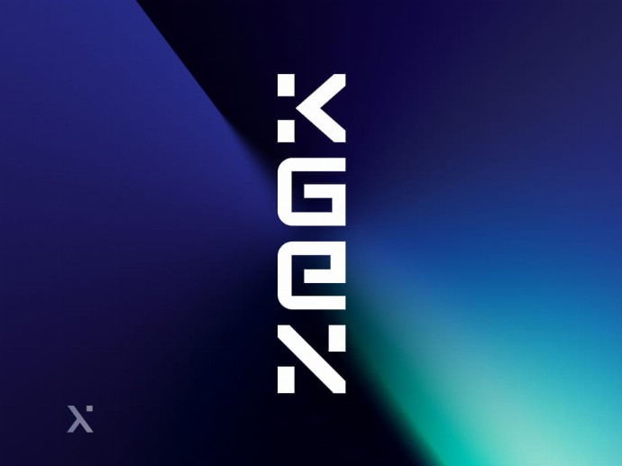 A blue background showcases kgen's logo, characterized by its sleek and contemporary design elements.