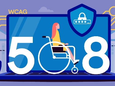 A person in a wheelchair making up number 508 next to the laptop image