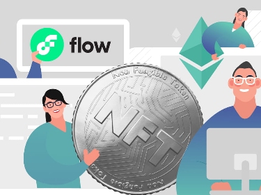 People observing Flow and Ethereum platforms next to the NFT coin